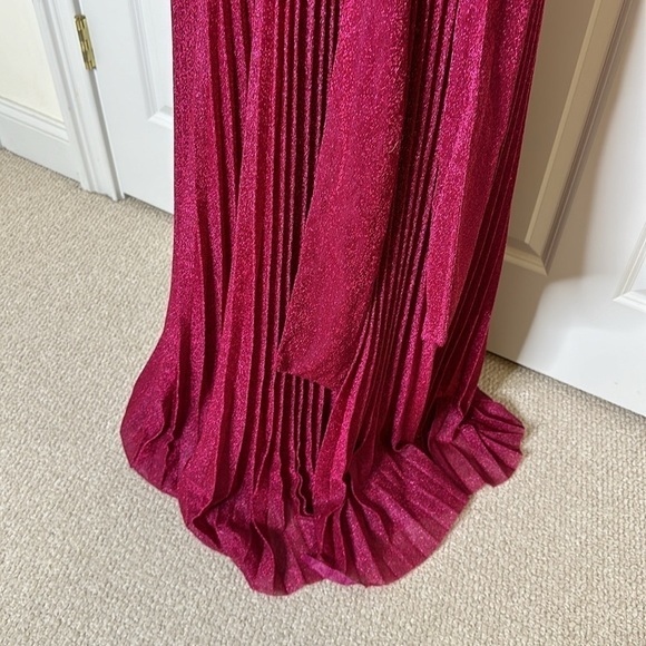Maniju Magenta Sparkle V Neck Pleated Maxi Dress SzMedium - Picture 4 of 8